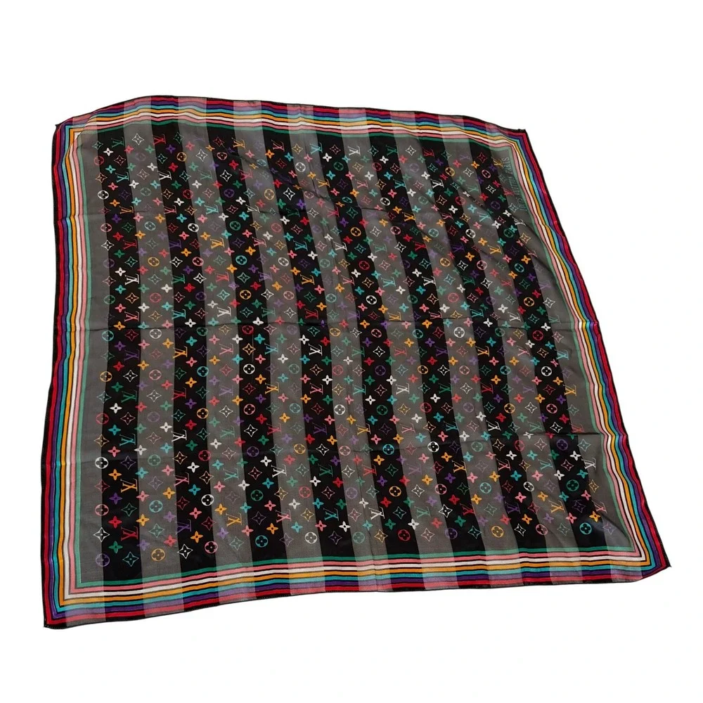 Louis Vuitton Multicolor Monogram Silk Square Scarf Rainbow Border